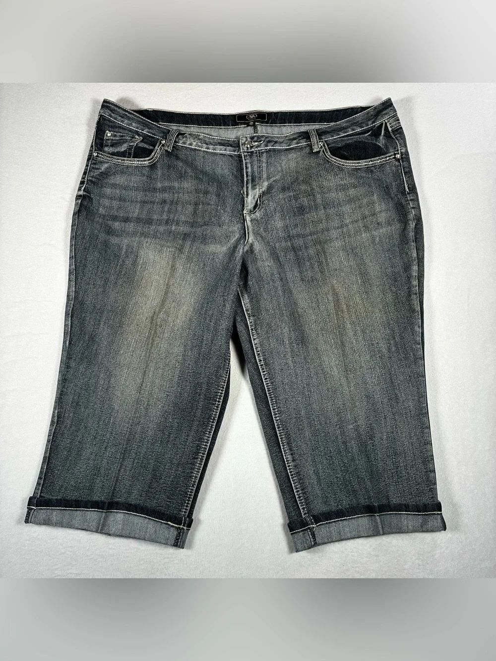 Cato Women's Black Dusty Denim Wash Jeans Shorts size 26W